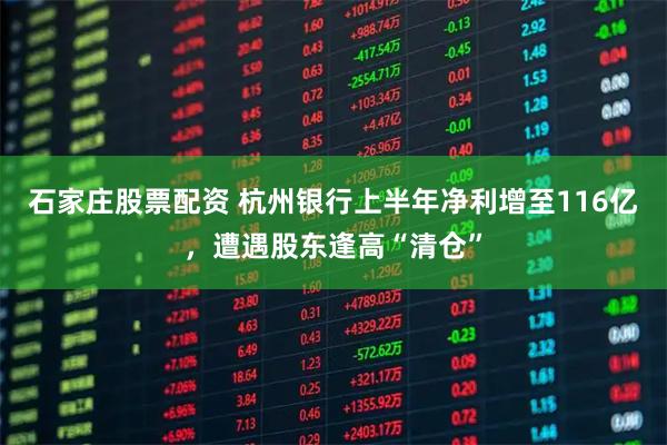 石家庄股票配资 杭州银行上半年净利增至116亿，遭遇股东逢高“清仓”